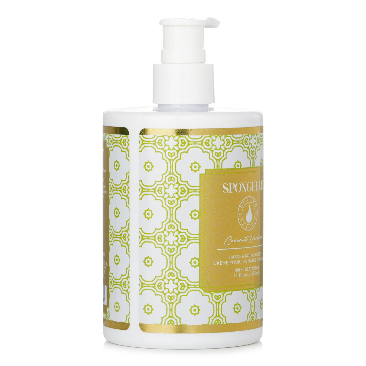 Luxurious 325ml hand and body lotion with Coconut Verbena scent, infused with nourishing oils for deeply hydrated skin.
