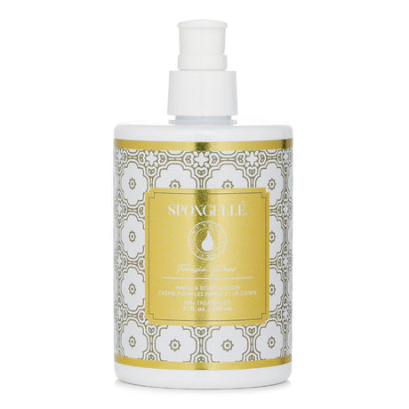 Luxurious Spongelle Hand & Body Lotion in Freesia Pear, enriched with shea butter for soft, hydrated skin.