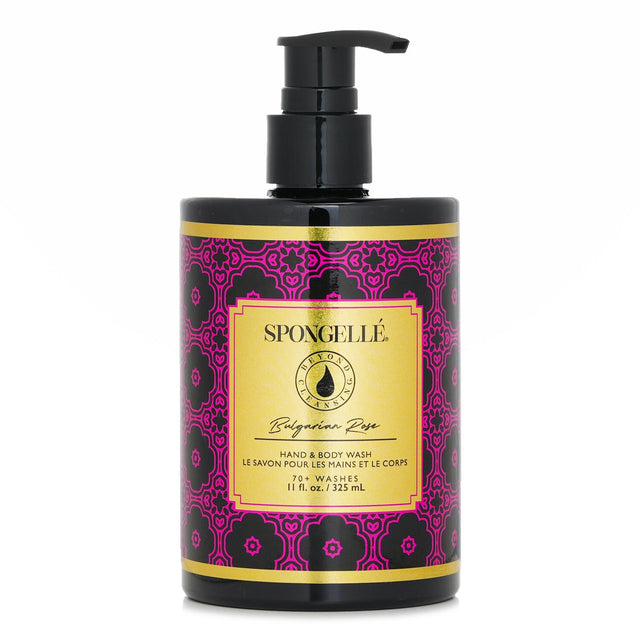 Spongelle Hand & Body Wash in Bulgarian Rose: 325ml with nourishing formula and enchanting floral aroma for all skin types.