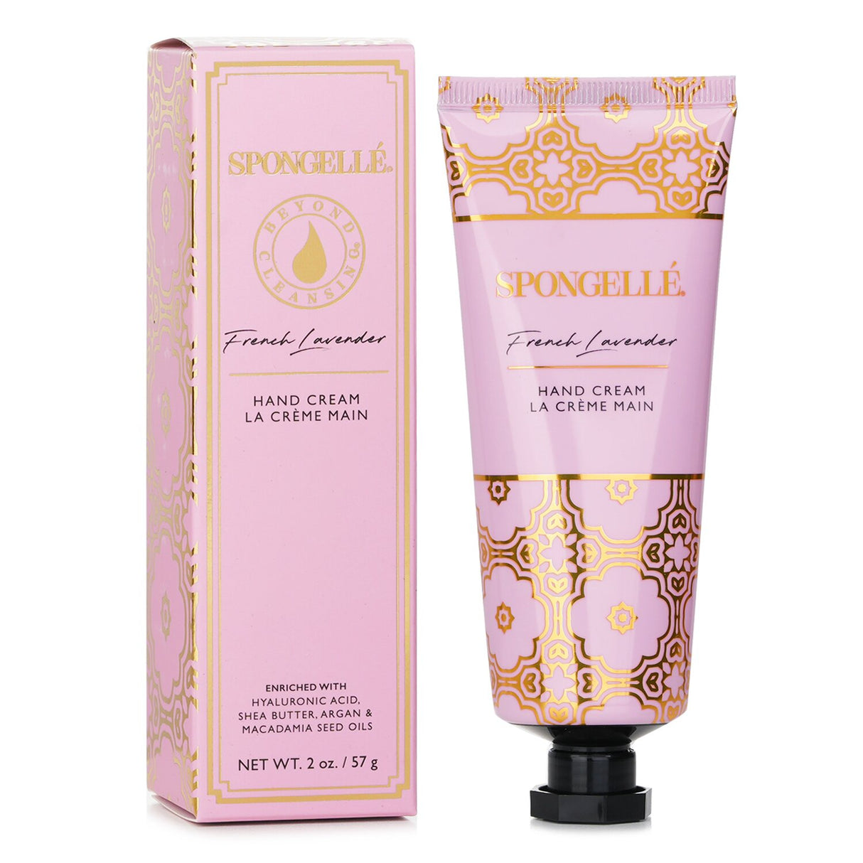 Luxurious Spongelle Hand Cream in French Lavender, enriched with nourishing oils for soft, hydrated hands and calming fragrance.