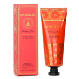 Luxurious Spongelle Hand Cream in Papaya Yuzu scent, enriched with nourishing ingredients for soft, hydrated hands.