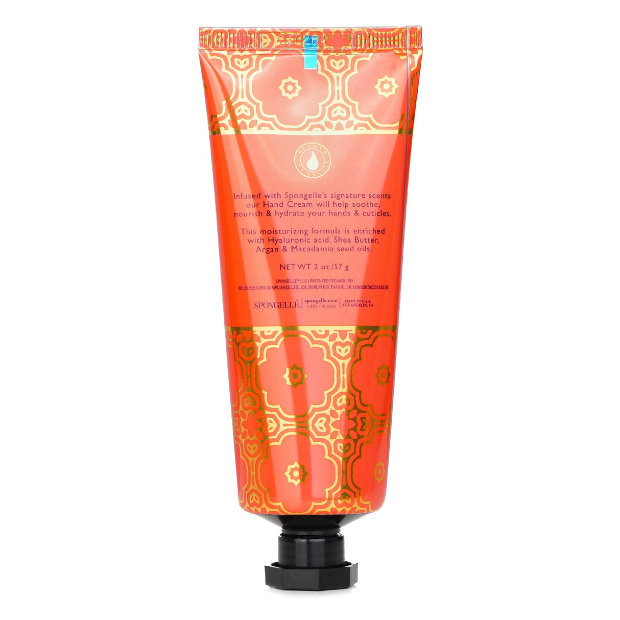 Luxurious Spongelle Hand Cream in Papaya Yuzu scent, packed with nourishing ingredients for soft, hydrated hands.