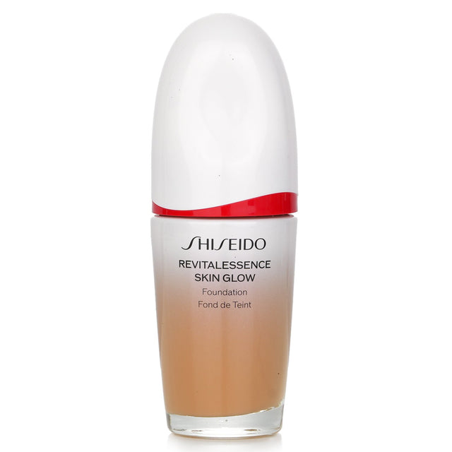 Shiseido Revitalessence Skin Glow Foundation SPF 30 in #420 Bronze provides glowing, buildable coverage with skincare benefits.