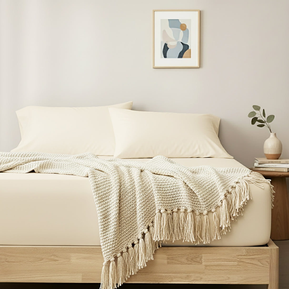 400 Thread Count Egyptian Cotton Fitted & Pillow Case  Deep King Vanilla