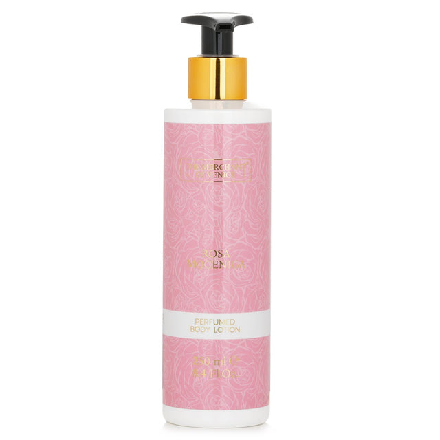 Luxurious Rosa Moceniga body lotion nourishes skin with hydration and a delicate, enchanting floral fragrance.