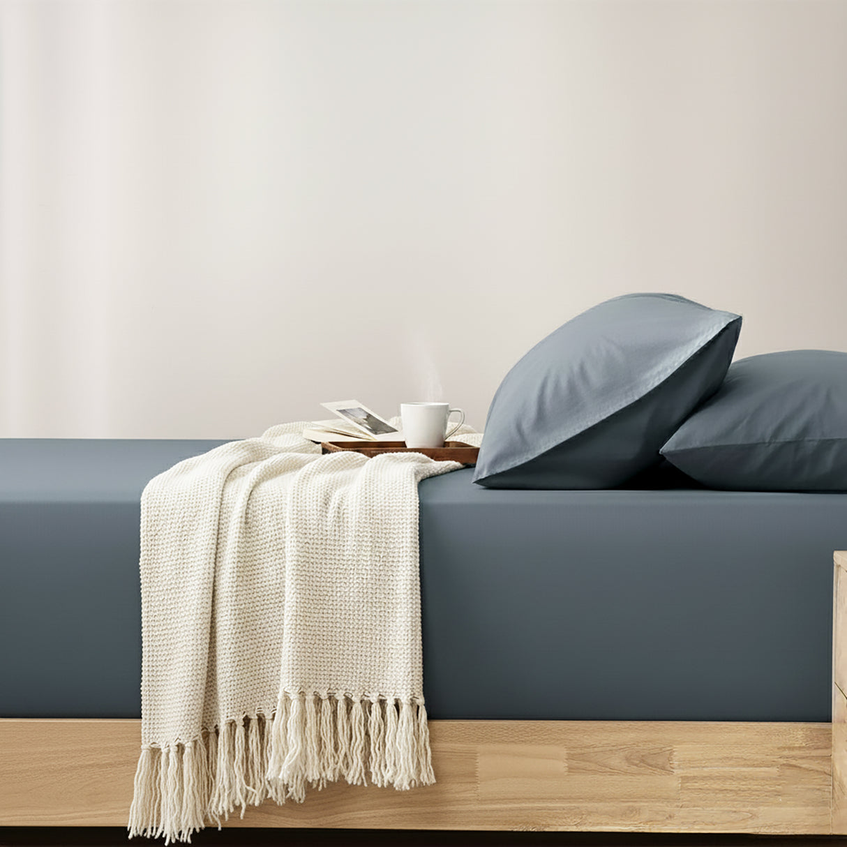 400 Thread Count Egyptian Cotton Fitted & Pillow Case  Deep King Steel Blue