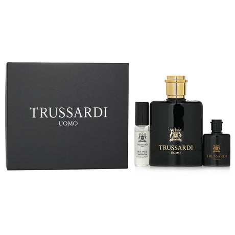 Trussardi Uomo Life Style Mini Coffret with three luxurious fragrances for the modern man, in stylish travel-friendly packaging.