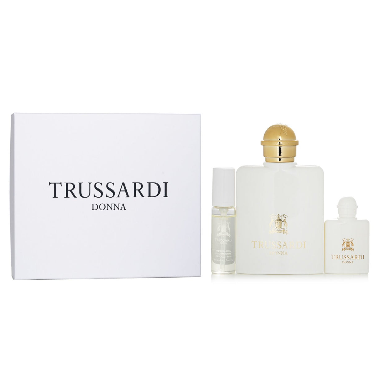 Trussardi Donna Life Style Mini Coffret with 50ml perfume and two travel-size sprays, elegant floral-fruity scent gift set.