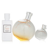 Elegant 3-piece Hermes Eau Des Merveilles Coffret featuring 50ml EDT, 40ml body lotion, and 7.5ml miniature spray.