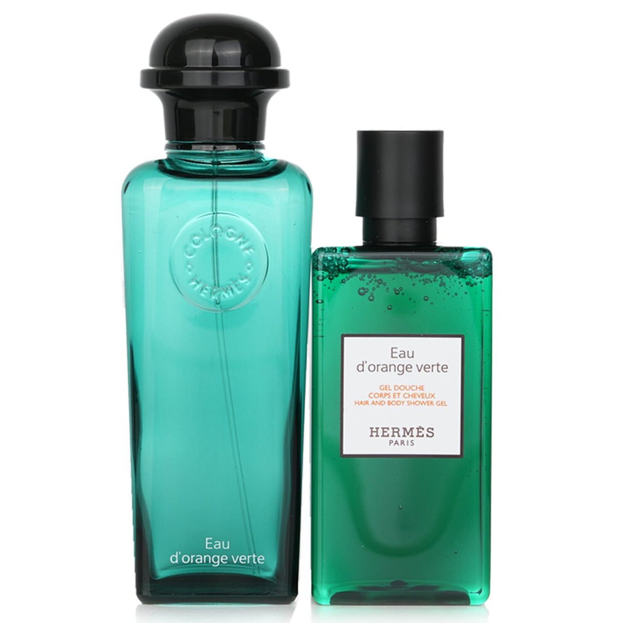 Luxurious 2-piece Hermes Eau D'Orange Verte set, featuring a citrus cologne and refreshing shower gel, perfect for daily use.