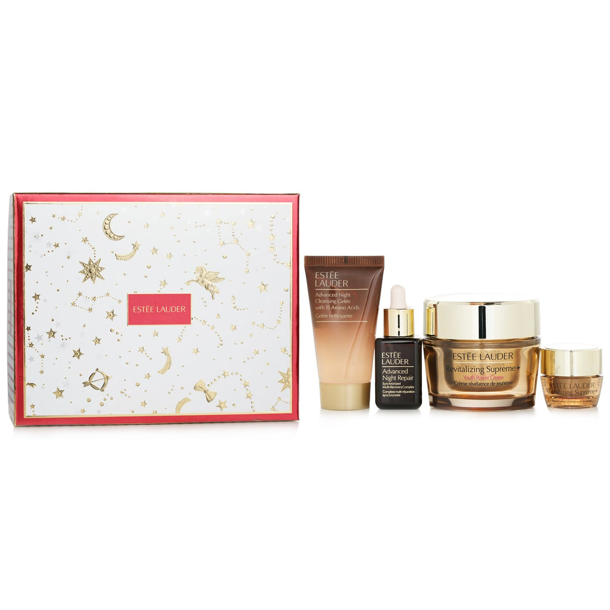 Estee Lauder Lift + Firm Routine Set: 4-piece skincare collection for visibly lifted and hydrated skin.