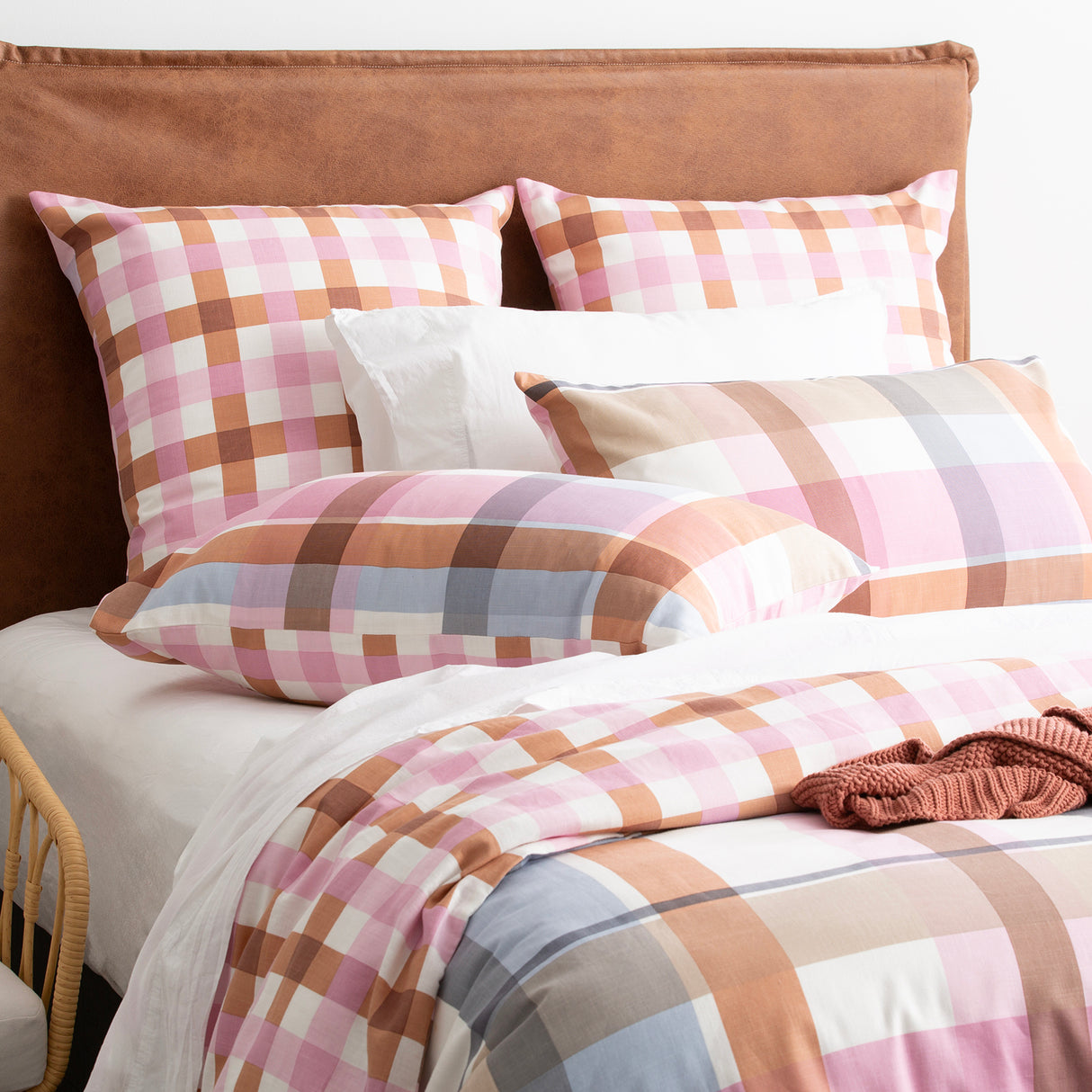 Renee Taylor Textured Cotton Slub Reversible Quilt Cover Set Queen Miranda Check