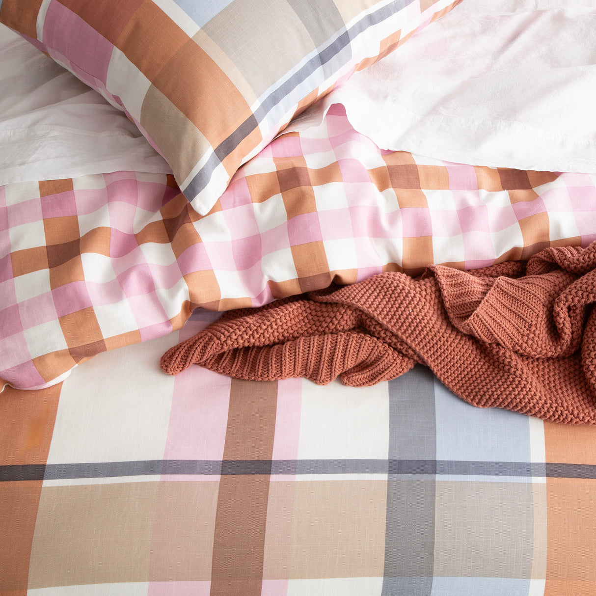 Textured Cotton Slub Reversible Quilt Cover Set Super King Miranda Check