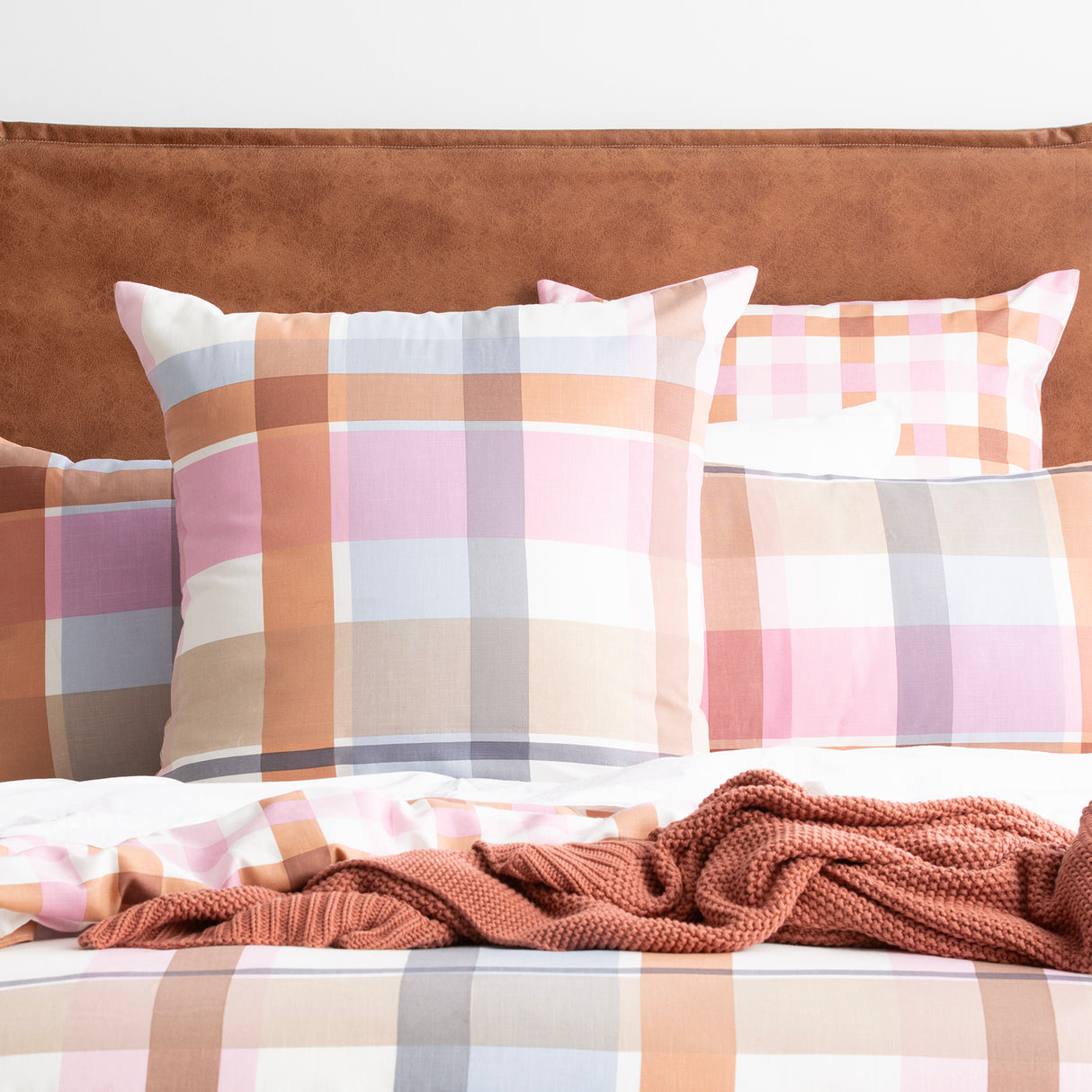 Textured Cotton Slub Reversible Quilt Cover Set Super King Miranda Check