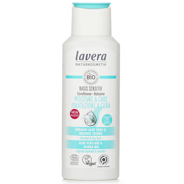 Lavera Basis Sensitiv Conditioner for moisture and care, enriched with Aloe Vera and Jojoba for shiny, manageable hair.