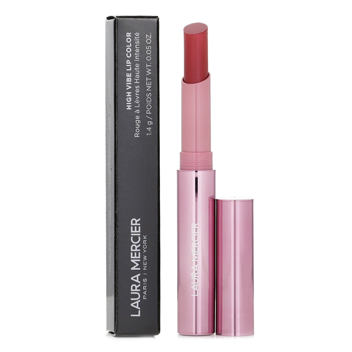 Vibrant Laura Mercier High Vibe Lip Color in #180 Burst, featuring Guava oil for smooth application and bold, dazzling finish.