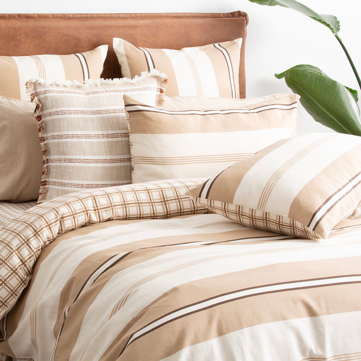 Textured Cotton Slub Reversible Quilt Cover Set King Stephine Stripe