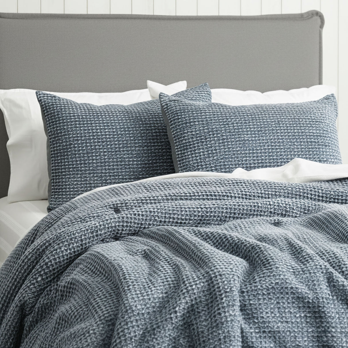 Cloud Linen Boronia Stone Washed Cotton Waffle Comforter Set Double/Queen Denim