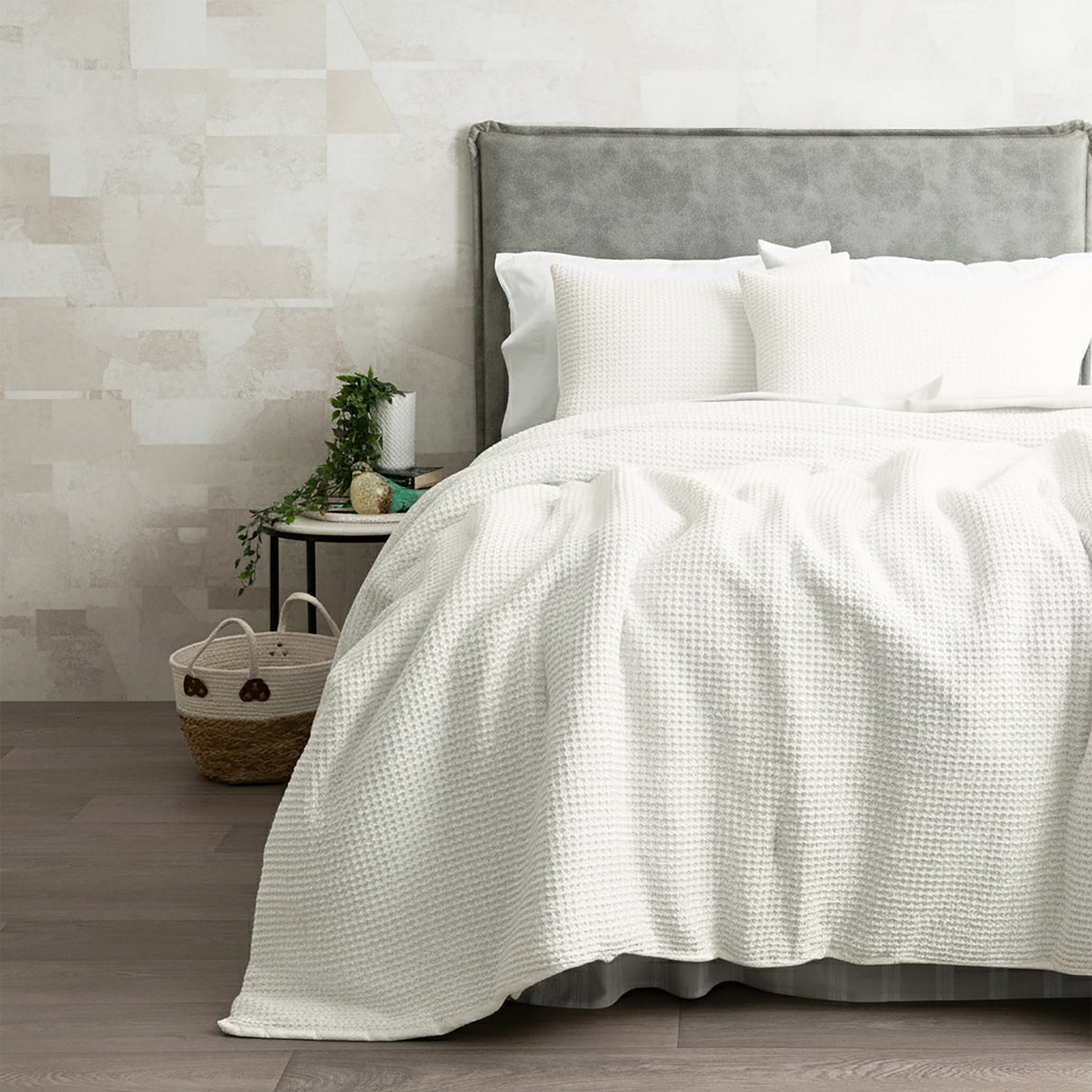 Cloud Linen  Stone Washed Cotton Waffle Comforter Set King/Super King Ivory