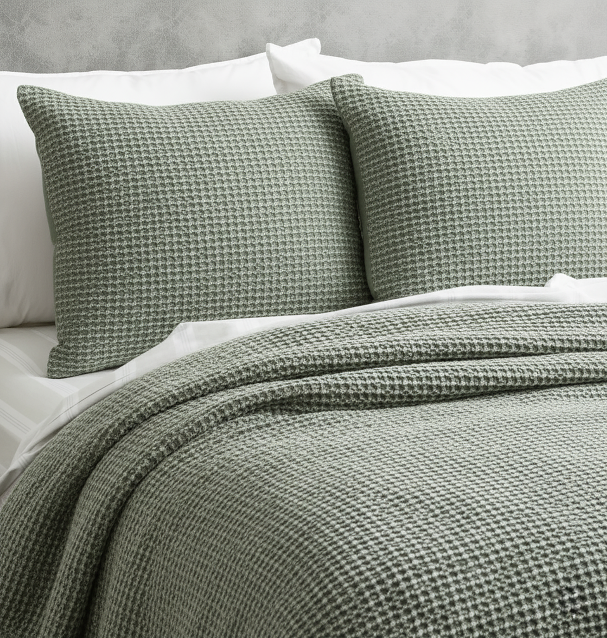 Cloud Linen  Stone Washed Cotton Waffle Comforter Set King/Super King Moss