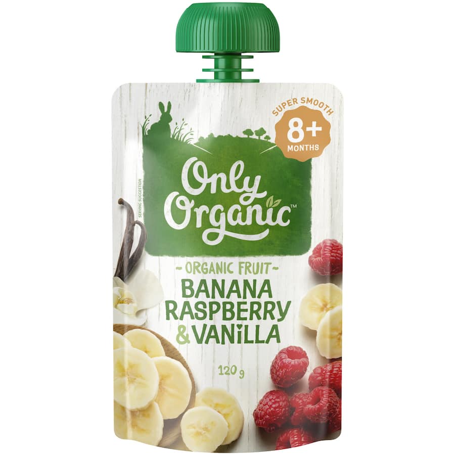 Only Organic Stage 3 Baby Food Banana, Raspberry & Vanilla Pouch 120g