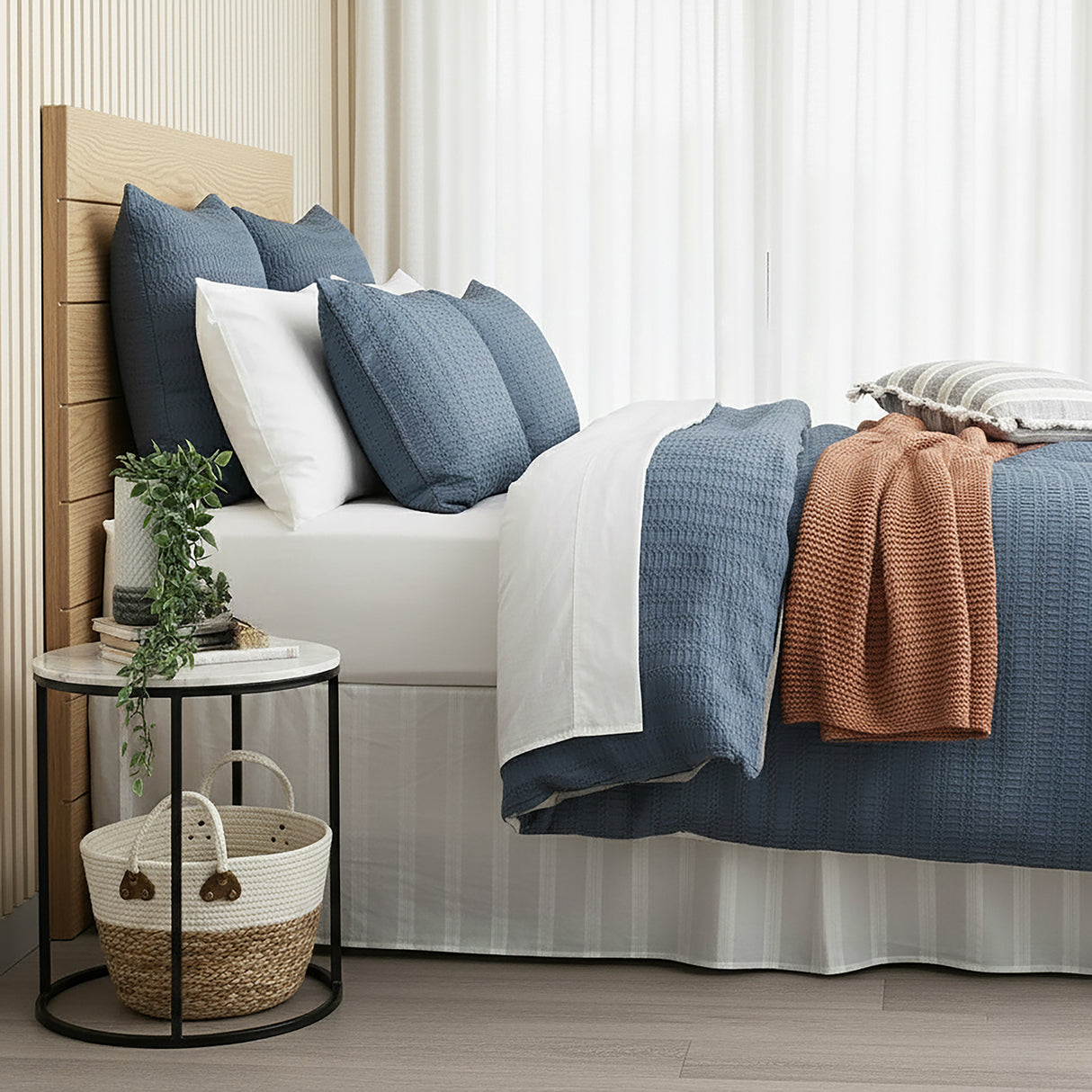 Cloud Linen Celeste Seersucker Cotton Waffle Quilt Cover Set Queen Ink
