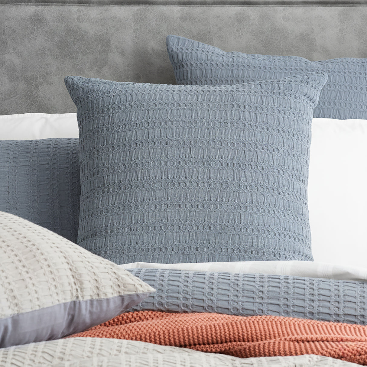 Cloud Linen Celeste Seersucker Cotton Waffle Quilt Cover Set Queen Ink
