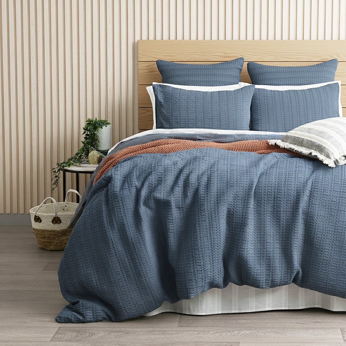 Cloud Linen Celeste Seersucker Cotton Waffle Quilt Cover Set Queen Ink