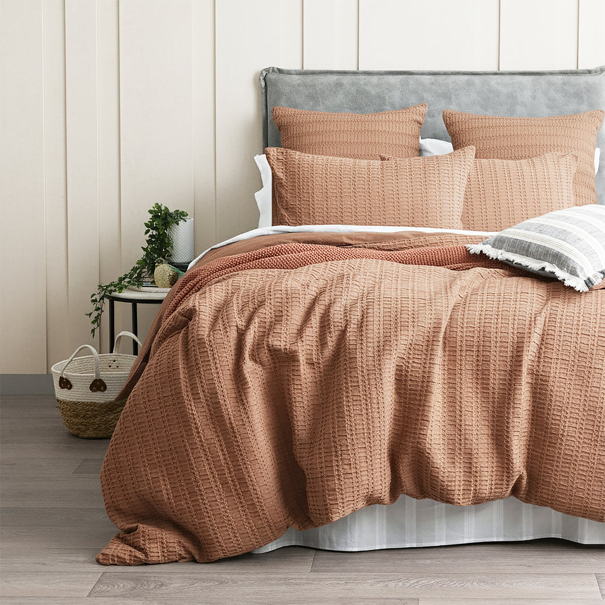 Cloud Linen Celeste Seersucker Cotton Waffle Quilt Cover Set King Rust