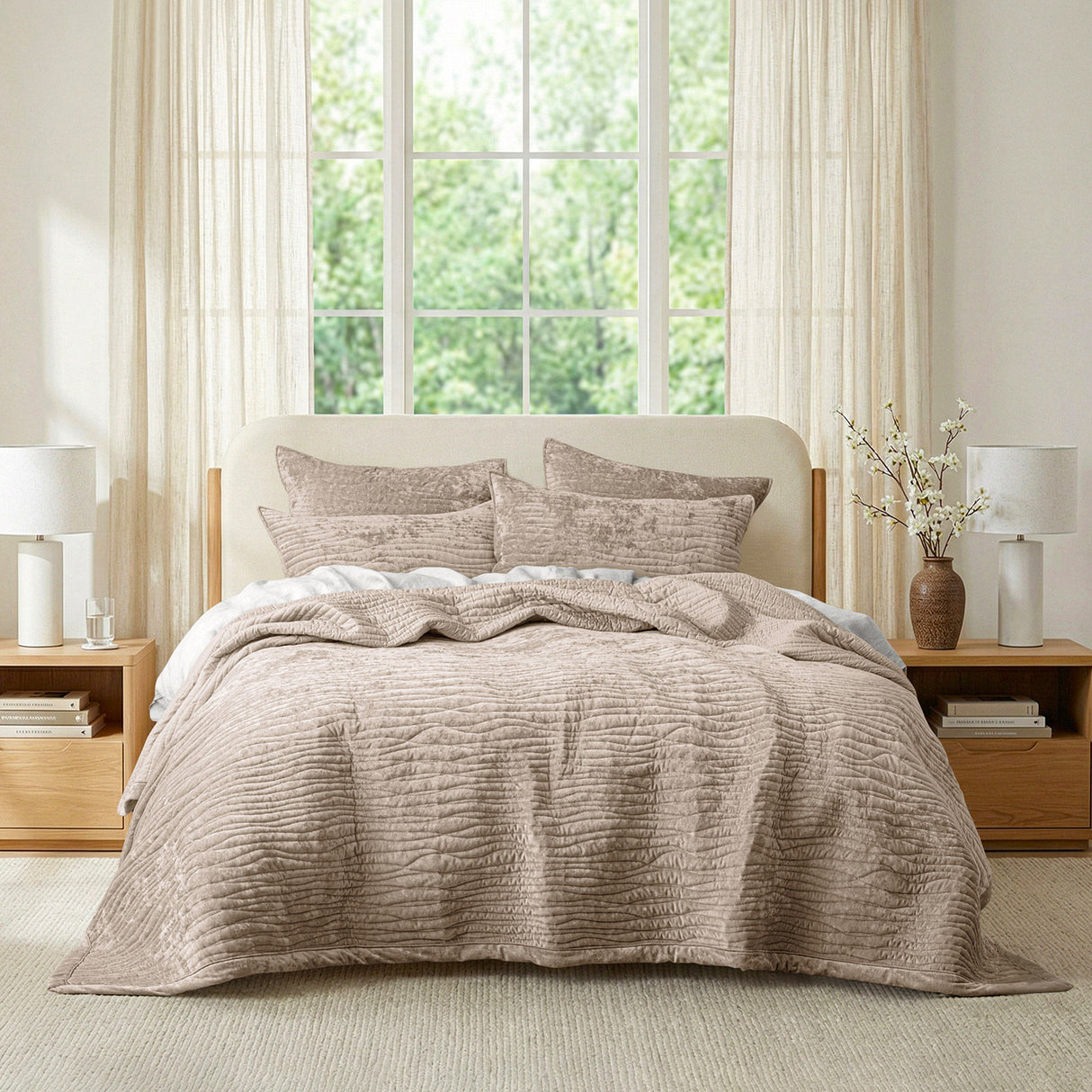 Renee Taylor Blake Velvet Coverlet Set Single/Double Nude