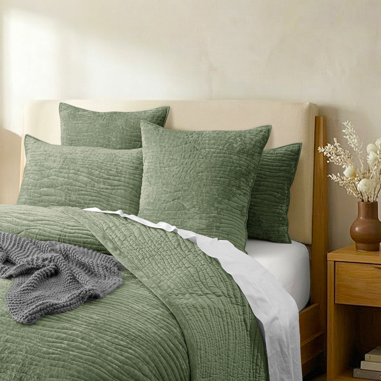 Renee Taylor Blake Velvet Coverlet Set Single/Double Military