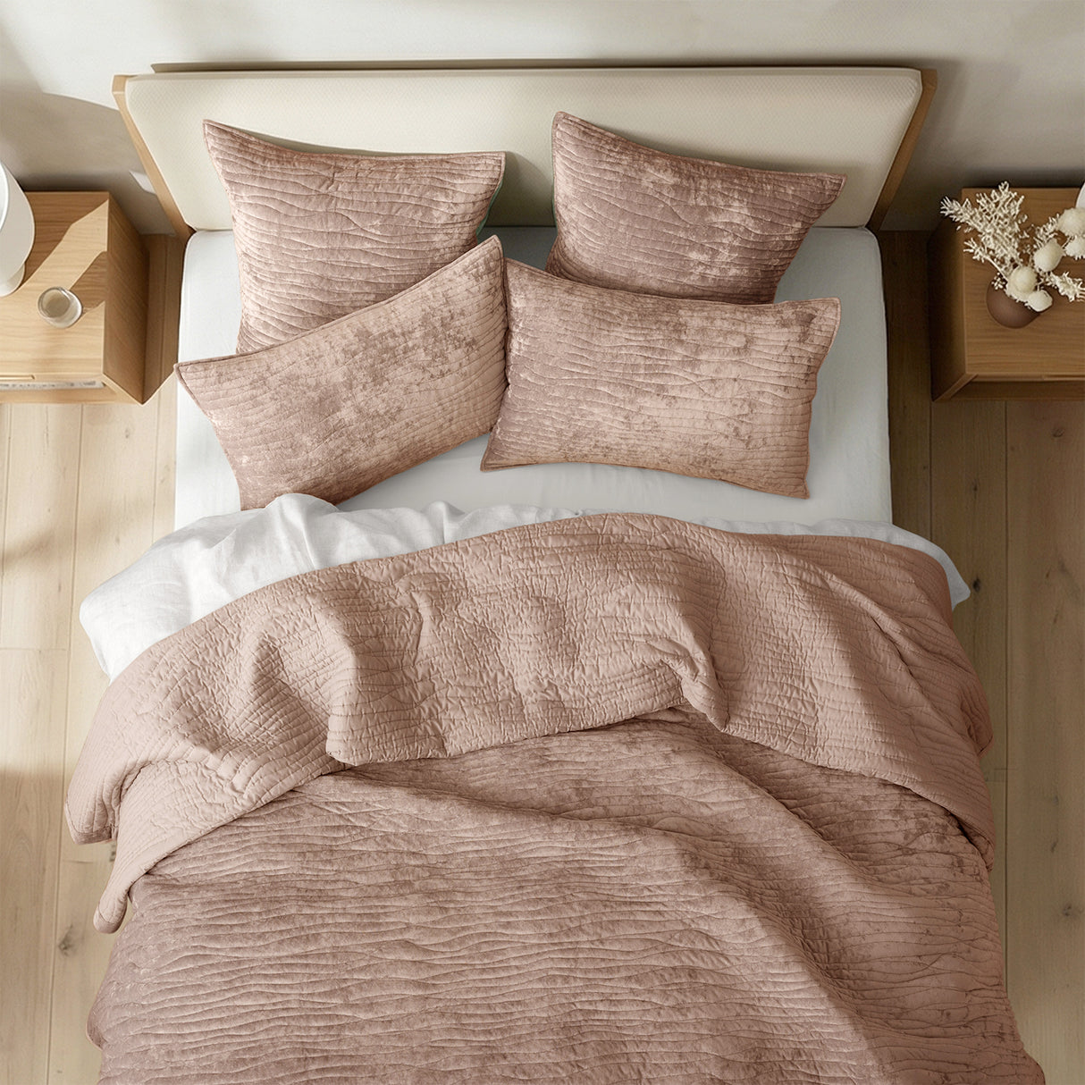 Renee Taylor Blake Velvet Coverlet Set Queen/King Wood