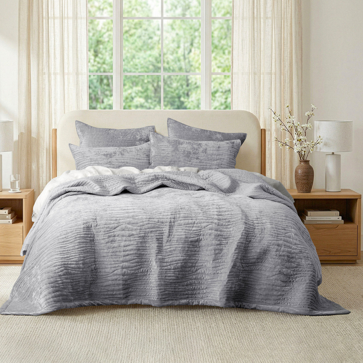 Renee Taylor Blake Velvet Coverlet Set Super King Silver Line