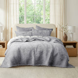 Renee Taylor Blake Velvet Coverlet Set Super King Silver Line