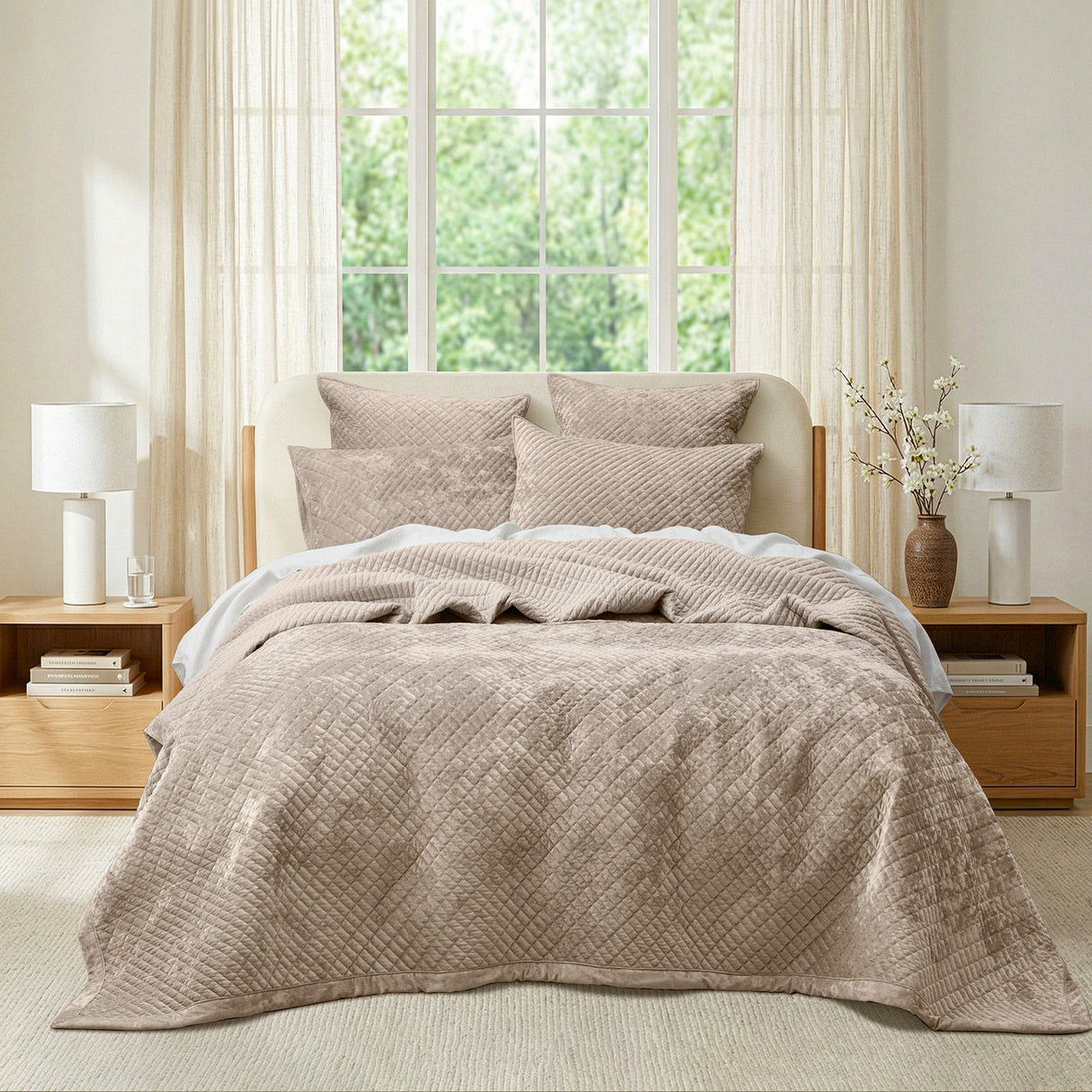 Renee Taylor Archie Cross Stitch Velvet Coverlet Set Single/Double Nude