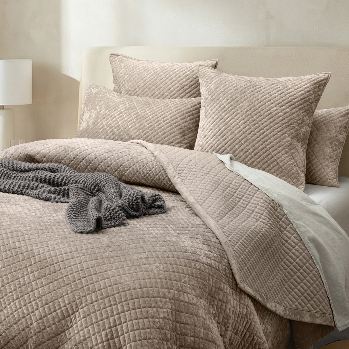 Renee Taylor Archie Cross Stitch Velvet Coverlet Set Super King Nude