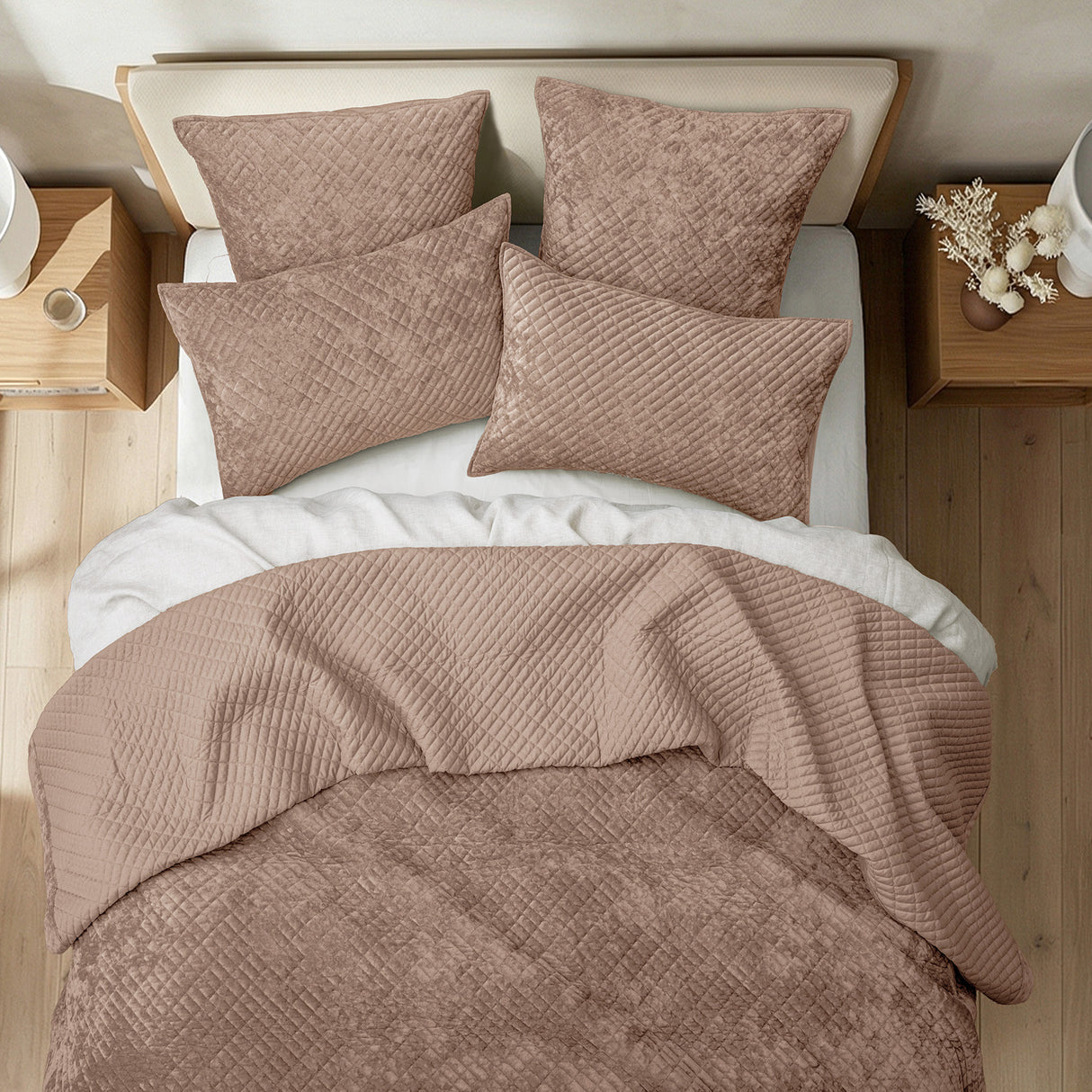 Renee Taylor Archie Cross Stitch Velvet Coverlet Set Single/Double Wood