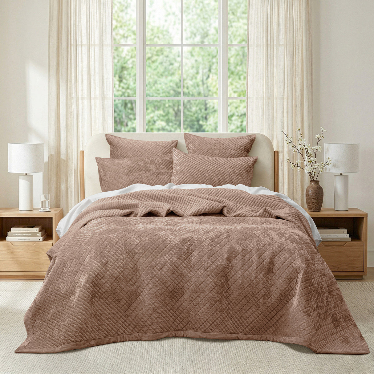 Renee Taylor Archie Cross Stitch Velvet Coverlet Set Super King Wood
