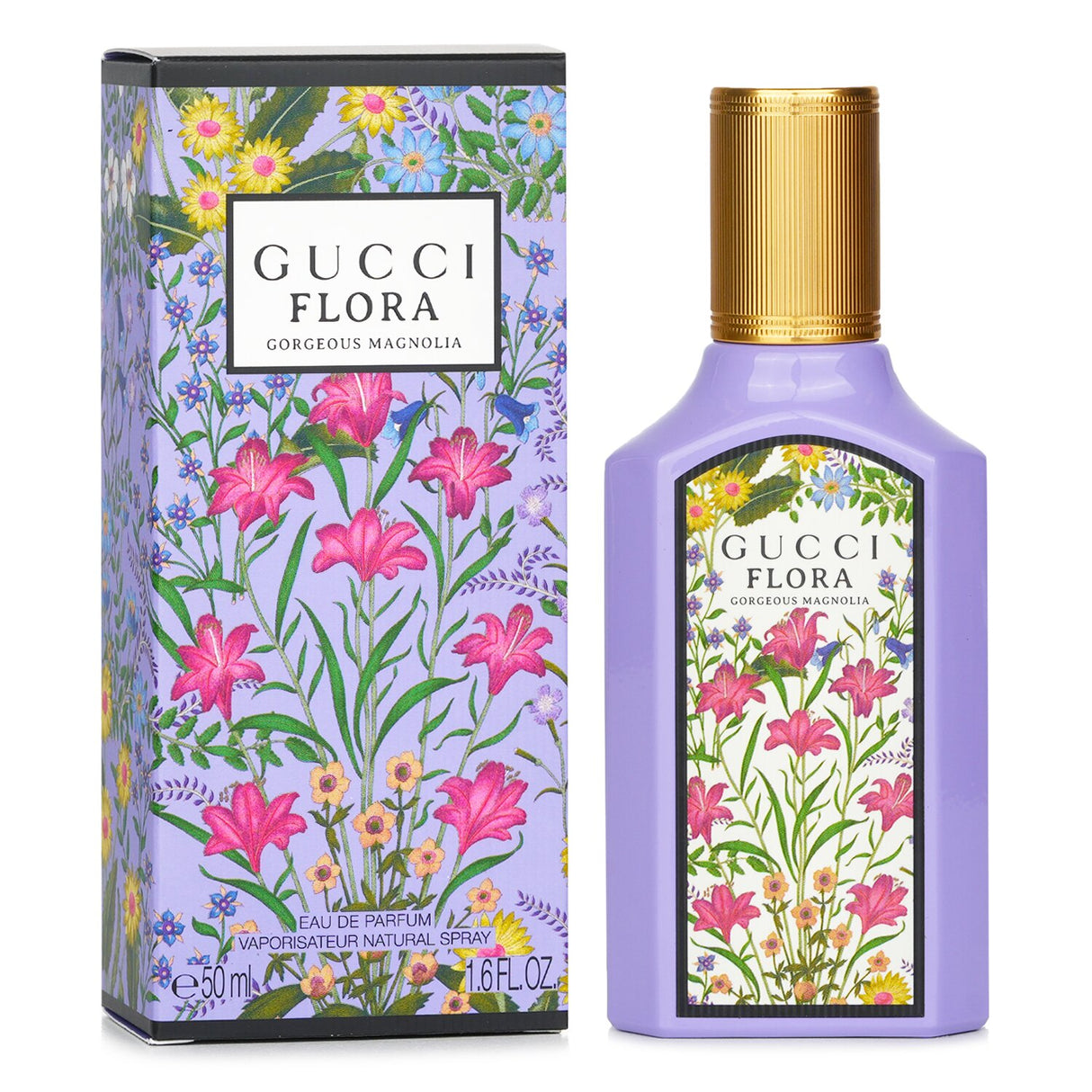 Gucci Flora Gorgeous Magnolia Eau De Parfum, a floral and fruity scent in a 50ml bottle, embodying elegance and sophistication.