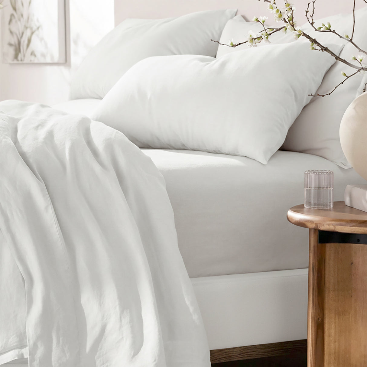 Renee Taylor Washed Linen Cotton Sheet Set King White