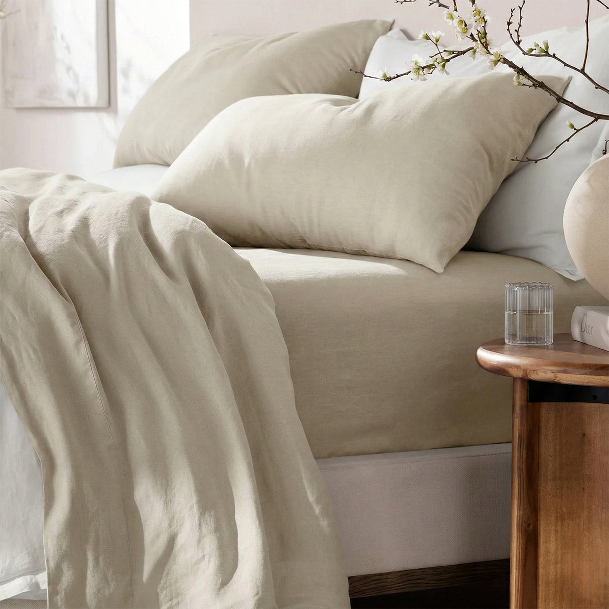 Renee Taylor Washed Linen Cotton Sheet Set King Natural