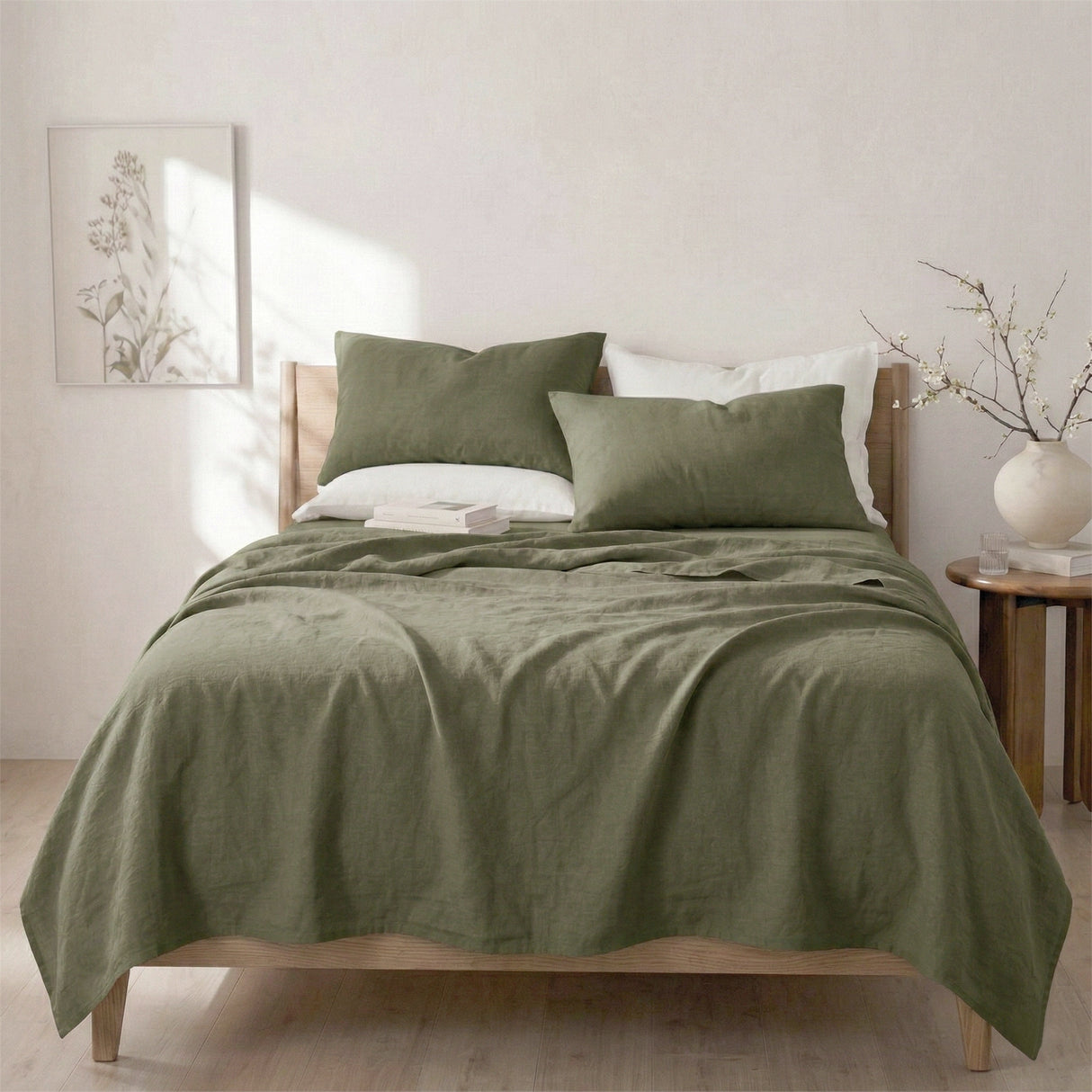 Renee Taylor Washed Linen Cotton Sheet Set King Leaf