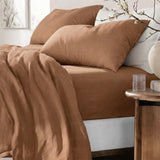 Renee Taylor Washed Linen Cotton Sheet Set King Terracotta