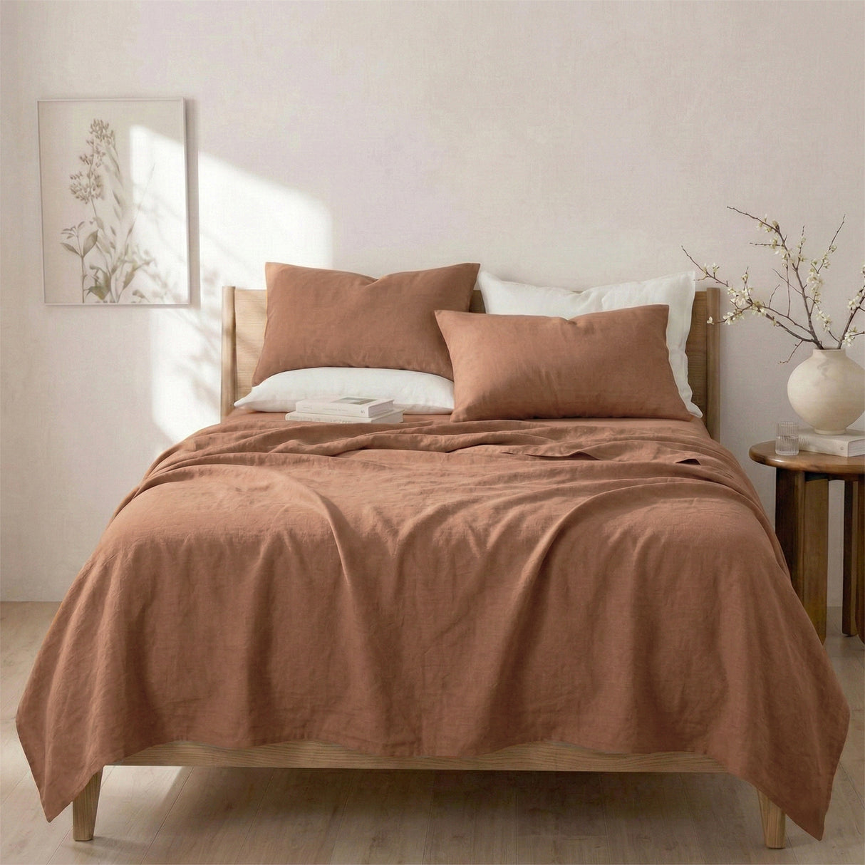 Renee Taylor Washed Linen Cotton Sheet Set King Terracotta
