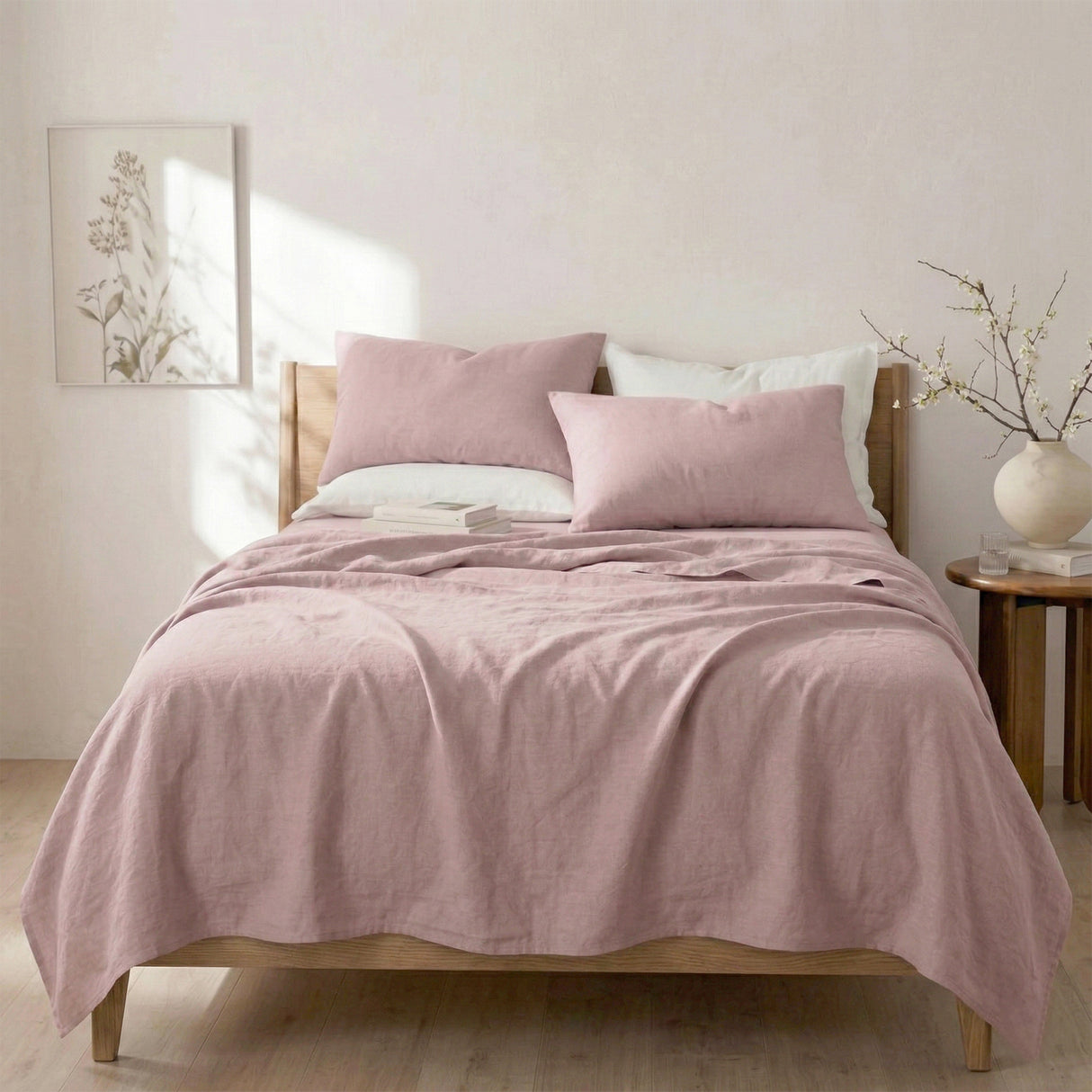 Renee Taylor Washed Linen Cotton Sheet Set King Woodrose