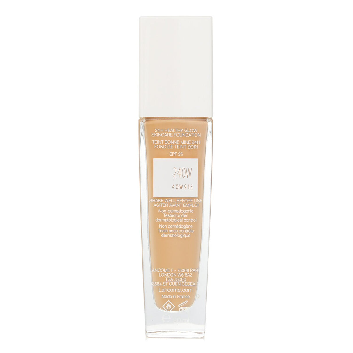 Lancôme Teint Idole Ultra Wear Foundation SPF 25 in shade #240W, offering a radiant finish and deep hydration for all skin types.