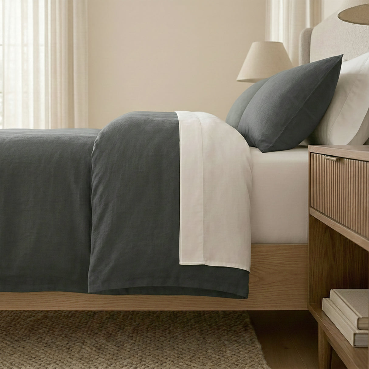 Renee Taylor Washed Linen Cotton Quilt Cover Set Super King Magnet
