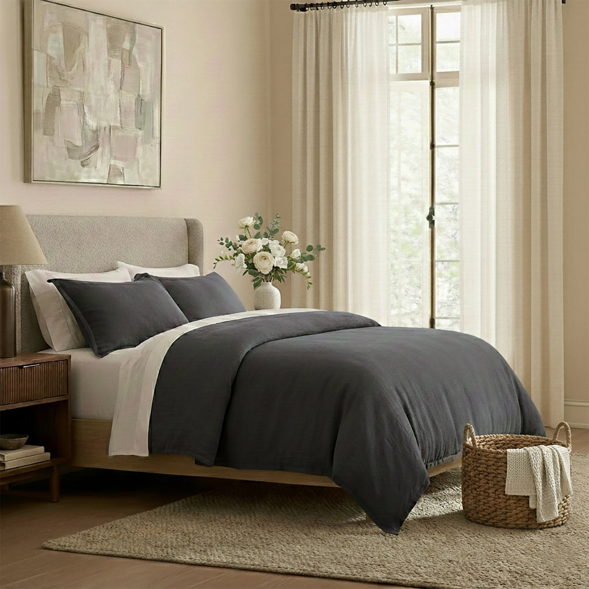 Renee Taylor Washed Linen Cotton Quilt Cover Set Super King Magnet