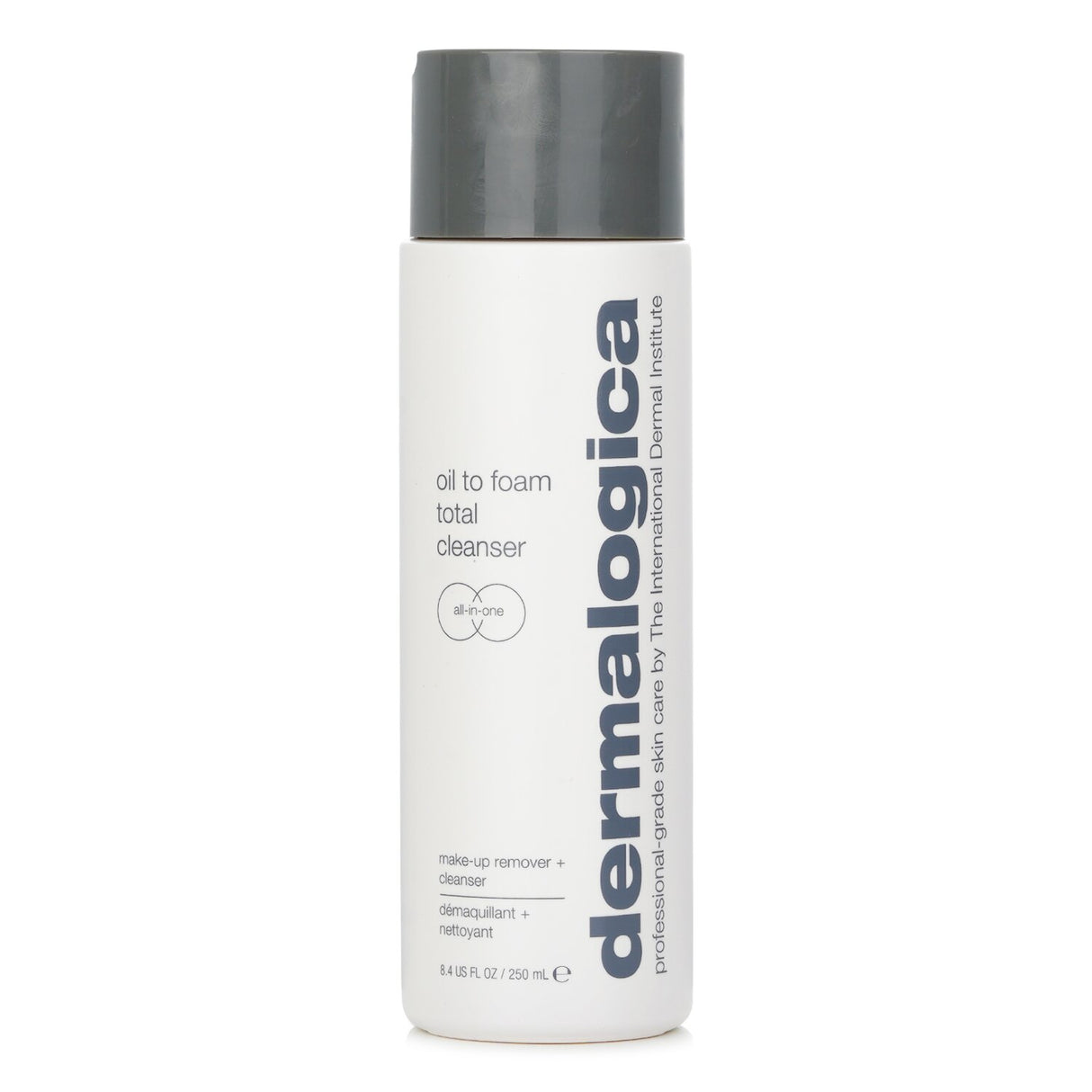 Dermalogica Oil To Foam Cleanser in 250ml, transforms from gel-oil to foam for effortless makeup and dirt removal.