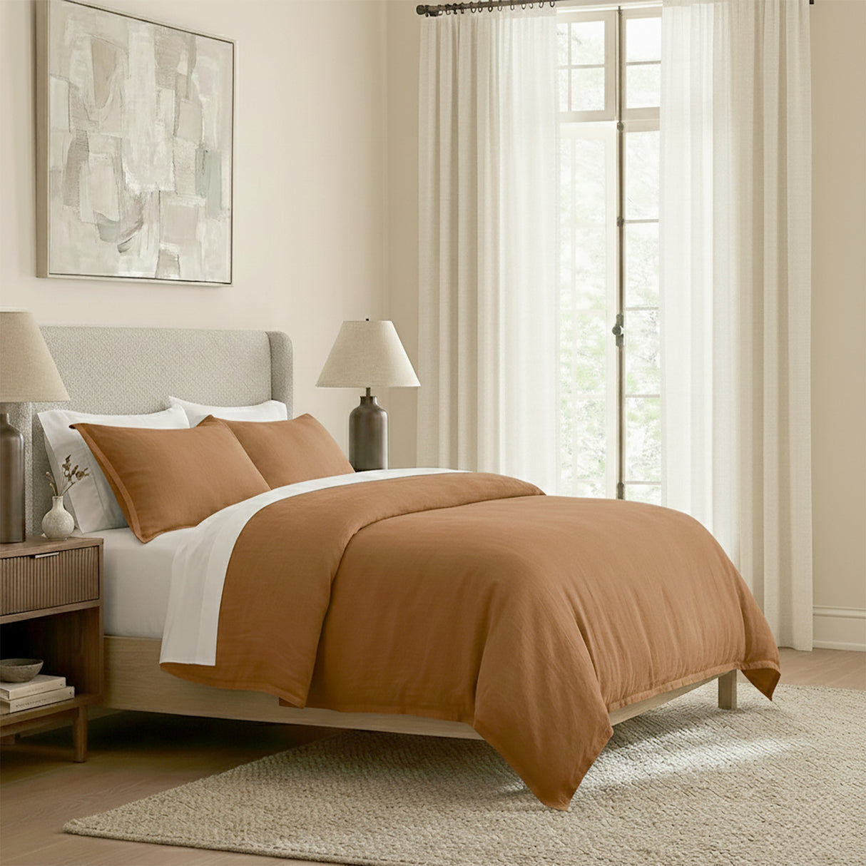 Renee Taylor Washed Linen Cotton Quilt Cover Set Double Terracotta